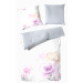 Baumwoll Satin Bettwäsche 135x200 + 80x80 cm in Weiß Silber Rosa Rosen