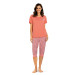 Comtessa Damen Schlafanzug Kurzarm Capri Hose Koralle 100% Baumwolle