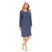 Ascafa Damen Nachthemd Langarm Lang Rauchblau Baumwolle Modal