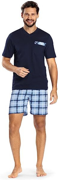 Comte Herren Schlafanzug Shorty V-Ausschnitt Marine  Gr. 48-50