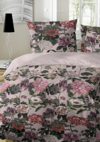 Primera Mako Satin Bettwäsche Blumen 155x220 + 80x80 cm in Rosenholz
