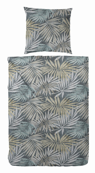 Primera Mako Satin Bettwäsche Palmwedel Bleu Grau