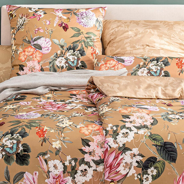Estella Mako Satin Bettwäsche Fiore in Messing 135x200 80x80 40x80 cm