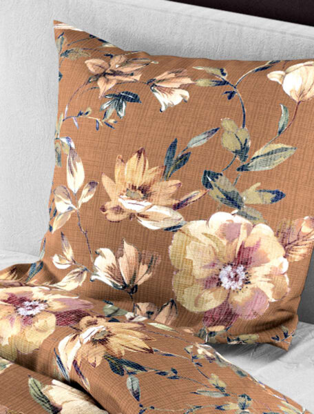 Bierbaum Mako Satin Bettwäsche Blumen Safran 135x200 mit 80x80 cm