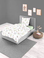 Bierbaum Mako Satin Bettwäsche Weiß Blumen Schmetterlinge 135x200 mit 80x80 cm