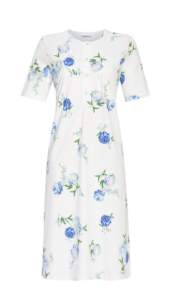 Ringella Damen Nachthemd Kurzarm Knopfleiste Blau Gr. 38 S Muster