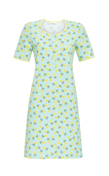 Ringella Damen Nachthemd kurzer Arm Knopfleiste Mint Gr. 38 S Muster