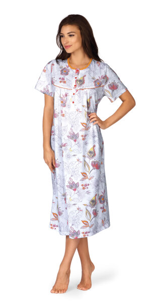 Comtessa Nachthemd Premium Damen kurzer Arm Weiß Rot Flieder Gr. 36 38