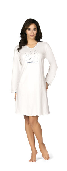 Comtessa Premium Nachthemd Damen langer Arm Einhorn Ecru 44 46