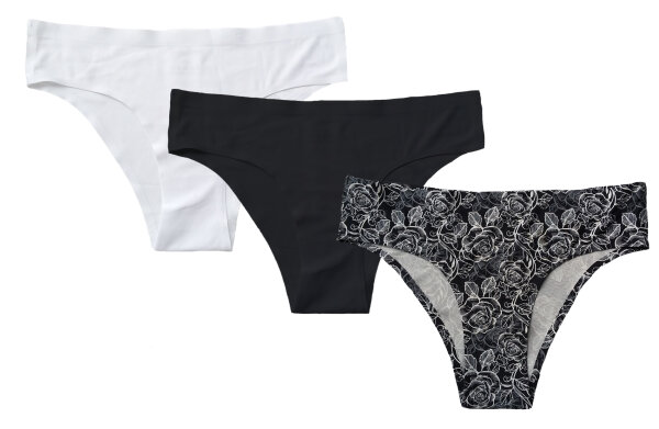 Linda Loom Damen 3-er Set Slip String Stretch Rosa Schwarz Latina