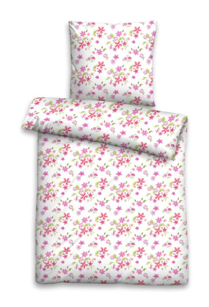 Biberna 40639 Linon Bettwäsche Blumen 155x220 + 80x80 cm Rosa