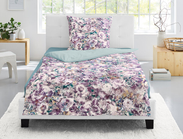 Irisette Mako Satin Bettwäsche Wendeoptik violett 155x220 + 80x80 cm