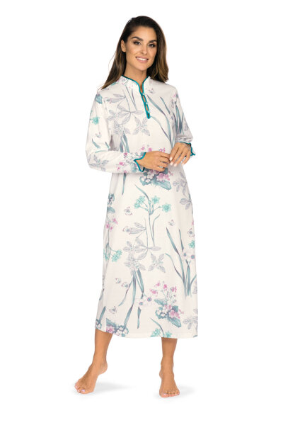 Ascafa Damen Nachthemd Knopfleiste langer Arm Gr. 38