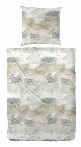 Primera Edel Flanell Bettwäsche Natur Grün 155x220 + 80x80 cm