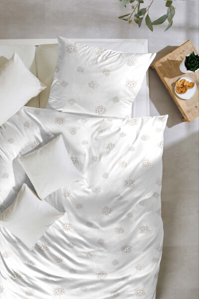 Primera Renforce Bettwäsche Auge weiß sand 155x220 80x80 cm