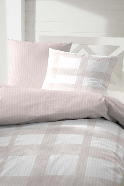 Primera Seersucker Bettwäsche in Beige Karo 155x220 80x80 cm