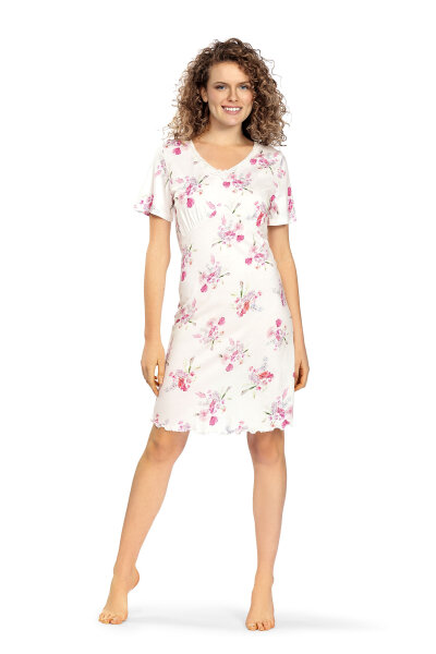 Comtessa Ascafa Damen Nachthemd kurzer Arm lang Ecru -42