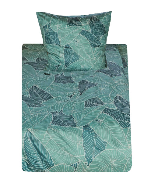 momm Mako Satin Bettwäsche Benita in Grün 135x200 + 80x80 cm