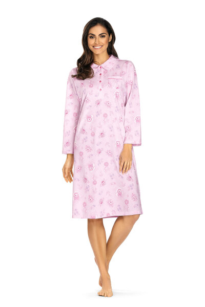 Comtessa Damen Nachthemd langer Arm Rosa Knopfleiste  Gr. 38