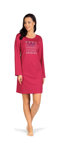 Comtessa Damen Nachthemd langer Arm Rot Interlock Gr. 44 46