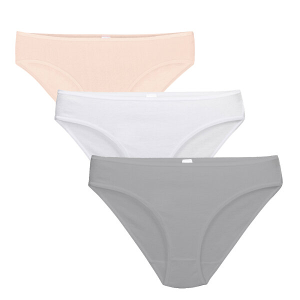 Linda Loom Damen 3-er Set Slip Baumwolle Elasthan-grau-S