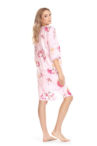 Ascafa Damen Nachthemd Langarm Lang Rosa Blumen -40