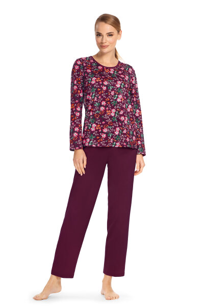 Ascafa Damen Schlafanzug Langarm Lang Grape -44