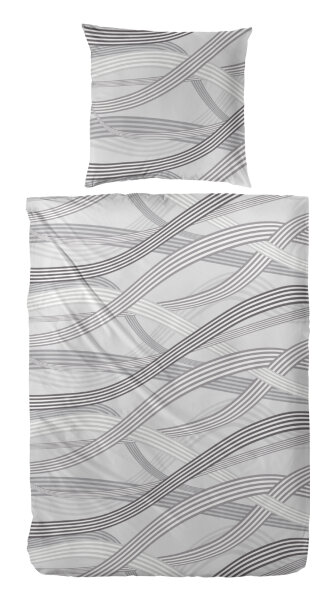 Fein Biber Bettwäsche Schiefer Grau Sreifen Wellen 135x200 + 80x80 cm