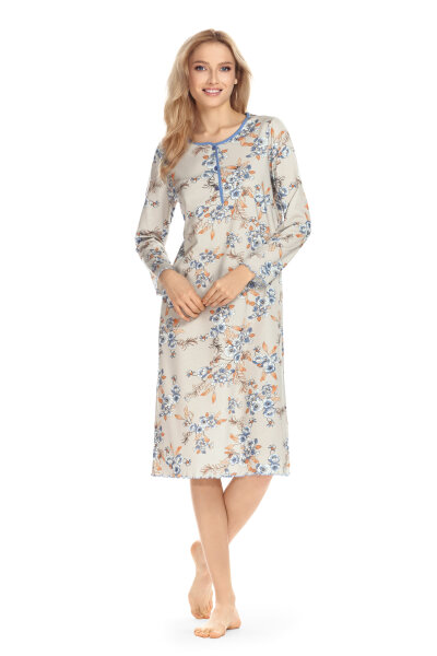 Ascafa Damen Nachthemd Langarm Lang Knopfleiste Stone -50