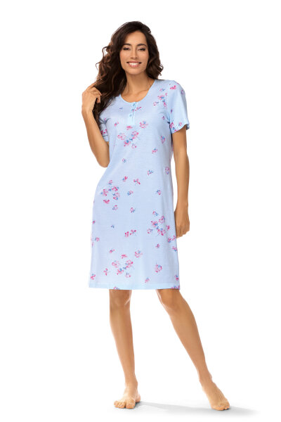 Ascafa Damen Nachthemd Kurzarm Knielang Knopfleiste Heaven Blumen -42