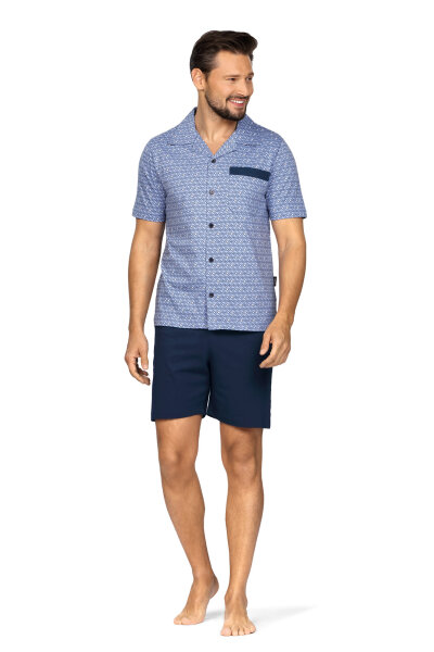Comte Herren Schlafanzug Shorty Taubenblau Knopfleiste -60