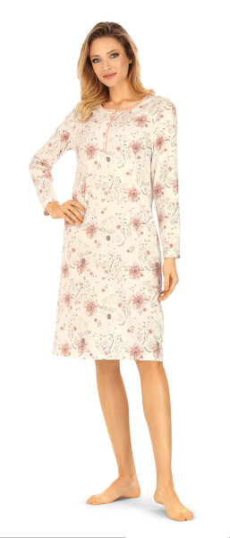 Ascafa Damen Nachthemd Langarm Knopfleiste Natur Rose -48