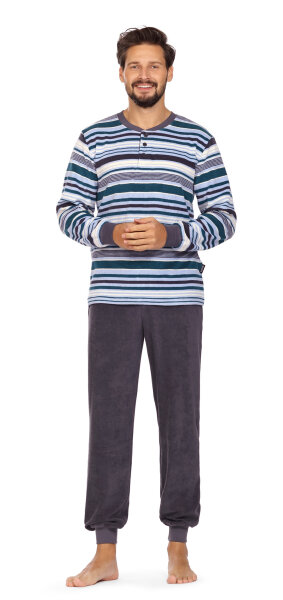 Comte Herren Frottee Schlafanzug Langarm Graphit Knopfleiste -58