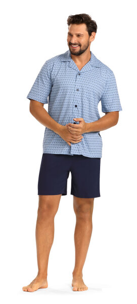 Comte Herren Schlafanzug Shorty Taubenblau Knopfleiste -60