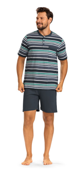 Comte Herren Schlafanzug Shorty Grau Knopfleiste -56