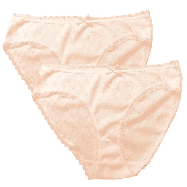 Linda Loom Damen 2-er Set Slip Uni  Ajourmuster -Apricot-44/46