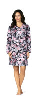 Comtessa Premium Nachthemd Damen langer Arm Rosen schwarz