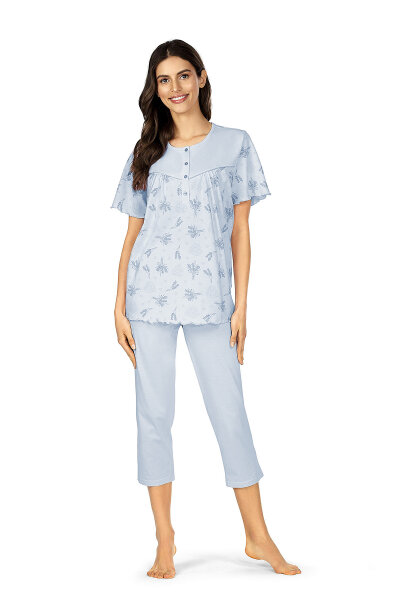 Comtessa Schlafanzug Damen kurzer Arm Bleu Knopfleiste  Gr. 50