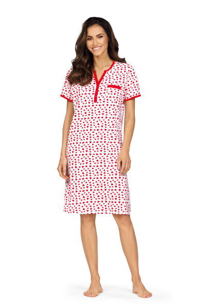 Comtessa Damen Nachthemd kurzer Arm Knopfleiste Rot Herzchen