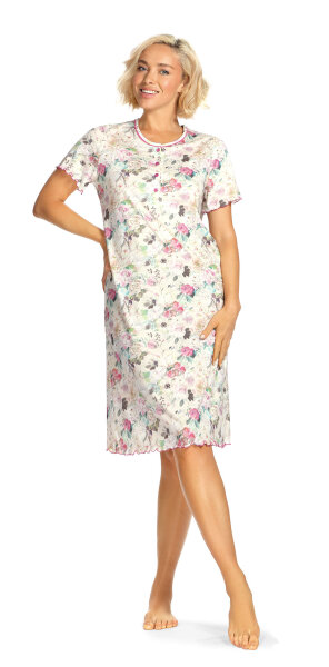 Ascafa Damen Nachthemd Kurzarm Knopfleiste Multicolor