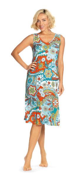 Comtessa Damen Sommer Kleid ohne Arm Türkis Bunt