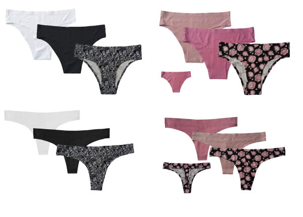 Linda Loom Damen 3-er Set Slip String Stretch Rosa Schwarz S M L