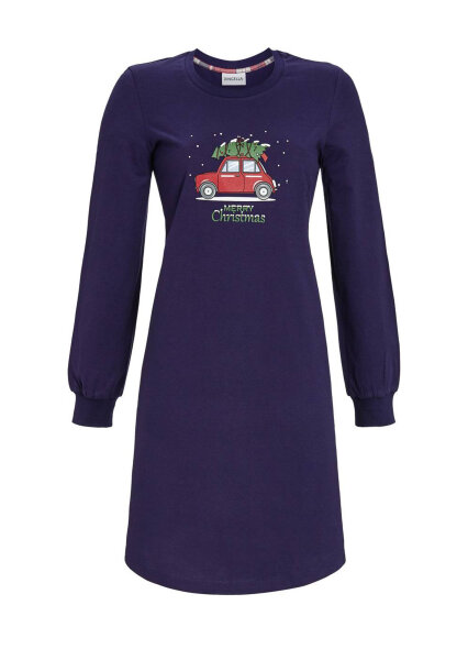 Ringella Damen Nachthemd 3511051 in Marine Langarm Tannenbaum-Auto