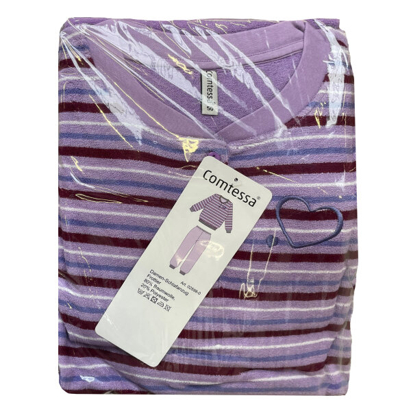 Comtessa Damen Frottee Schlafanzug Langarm Knopfleiste Flieder 48