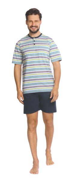 Comte Herren Schlafanzug Shorty Marine Knopfleiste