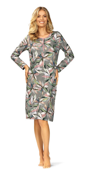 Ascafa Damen Nachthemd Langarm Knopfleiste Grün