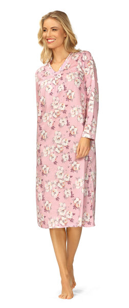 Ascafa Damen Nachthemd Langarm Rosa