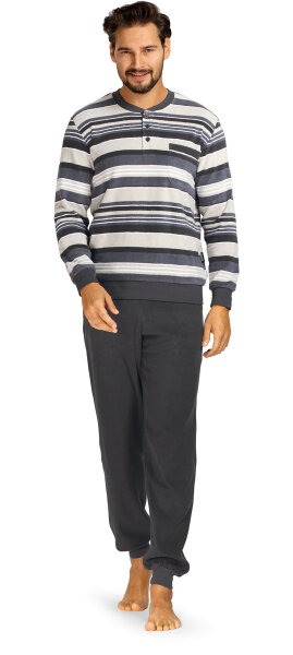 Comte Herren Frottee Schlafanzug Langarm Grau Knopfleiste