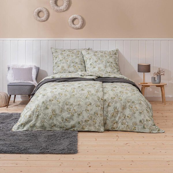 Estella Samt u. Seide Flanell Bettwäsche Khaki 135x200 80x80 cm