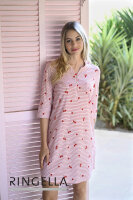 Ringella Damen Nachthemd Halbarm Knopfleiste Kirsche